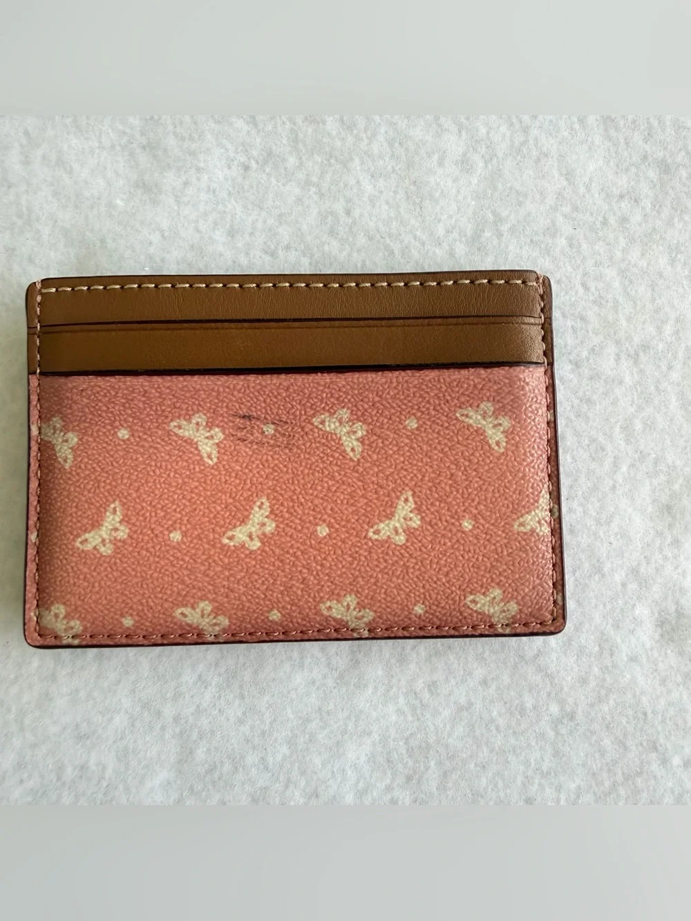 Coach Pink Horse & Carriage Print Card Case/holder with Brown Trim